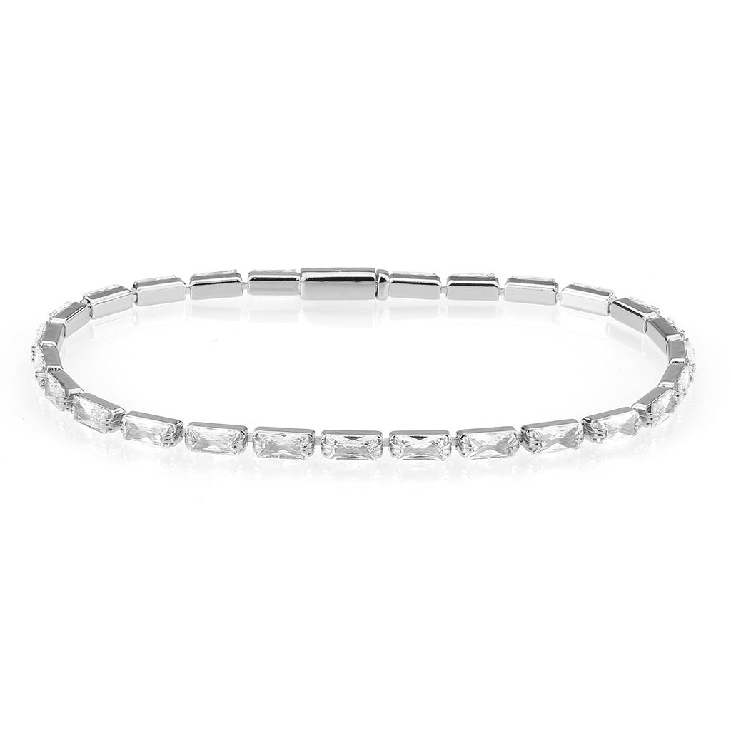 Rhodium Brass Bracelet with AAA Grade CZ in Clear