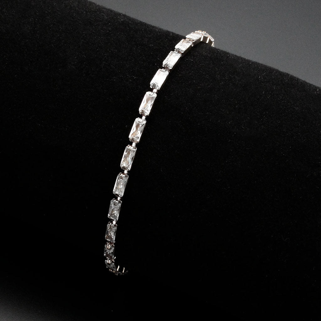 Rhodium Brass Bracelet with AAA Grade CZ in Clear