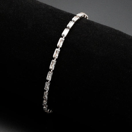 Rhodium Brass Bracelet with AAA Grade CZ in Clear