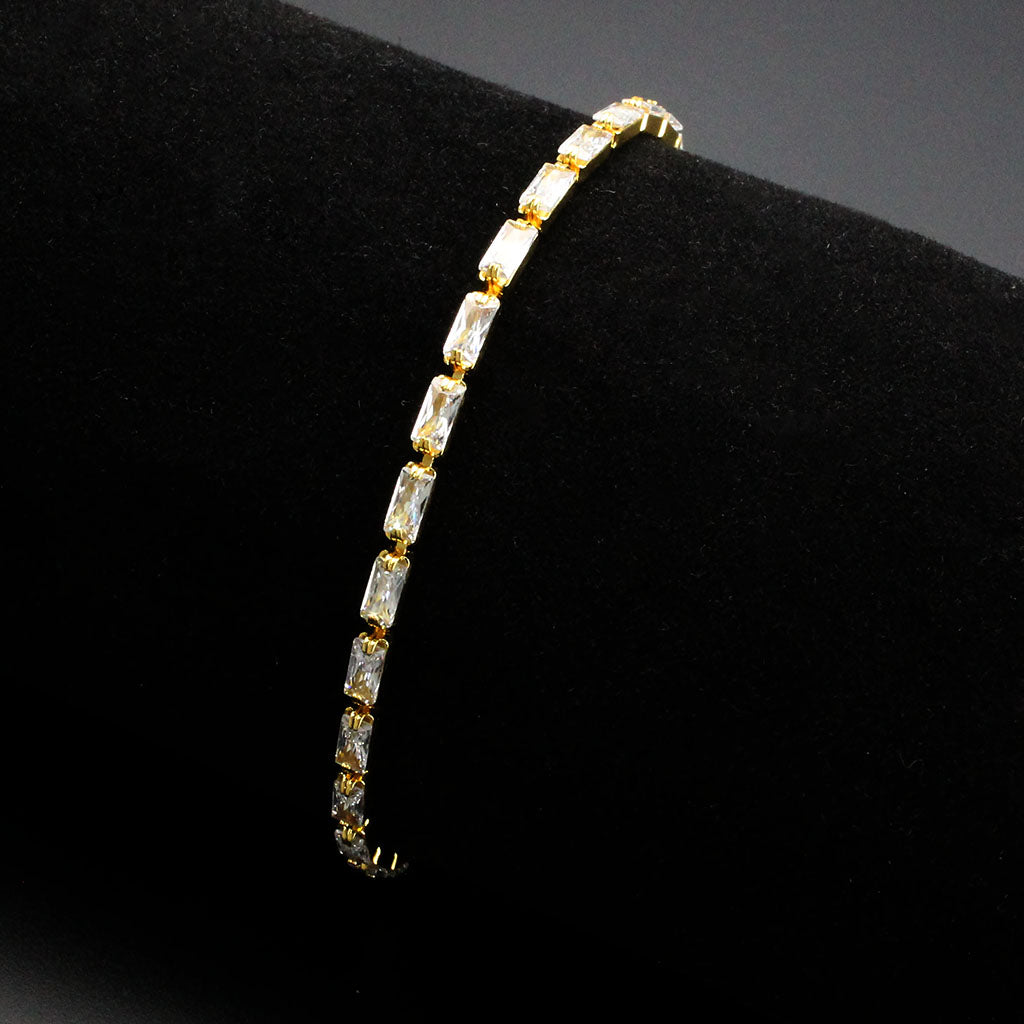 Gold Brass Bracelet with AAA Grade CZ in Clear