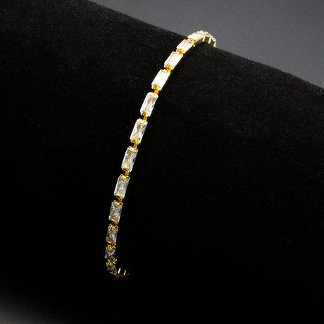 Gold Brass Bracelet with AAA Grade CZ in Clear
