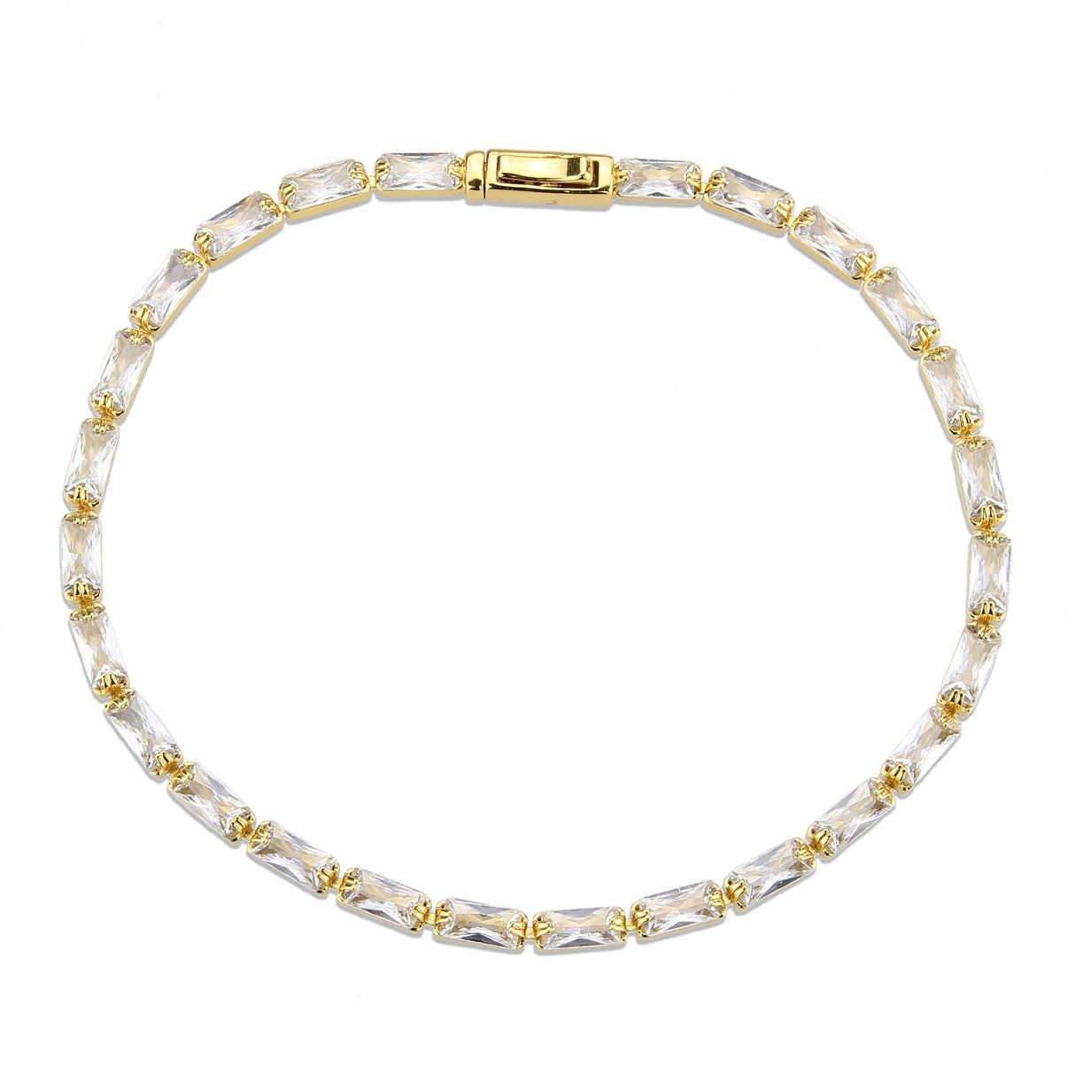 Gold Brass Bracelet with AAA Grade CZ in Clear