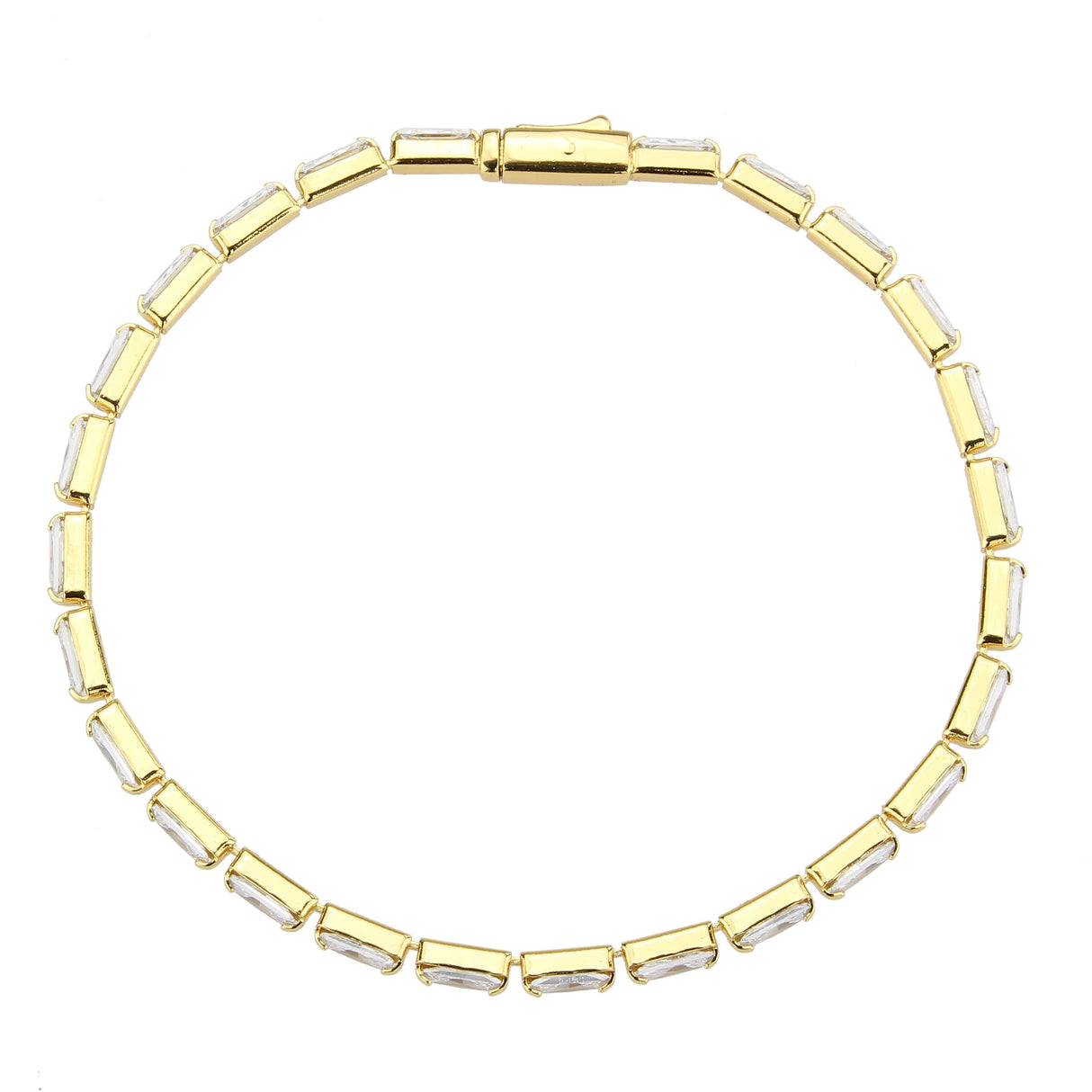 Gold Brass Bracelet with AAA Grade CZ in Clear