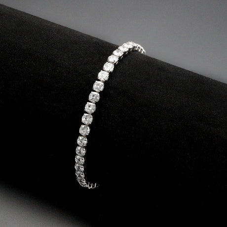 Rhodium Brass Bracelet with AAA Grade CZ in Clear