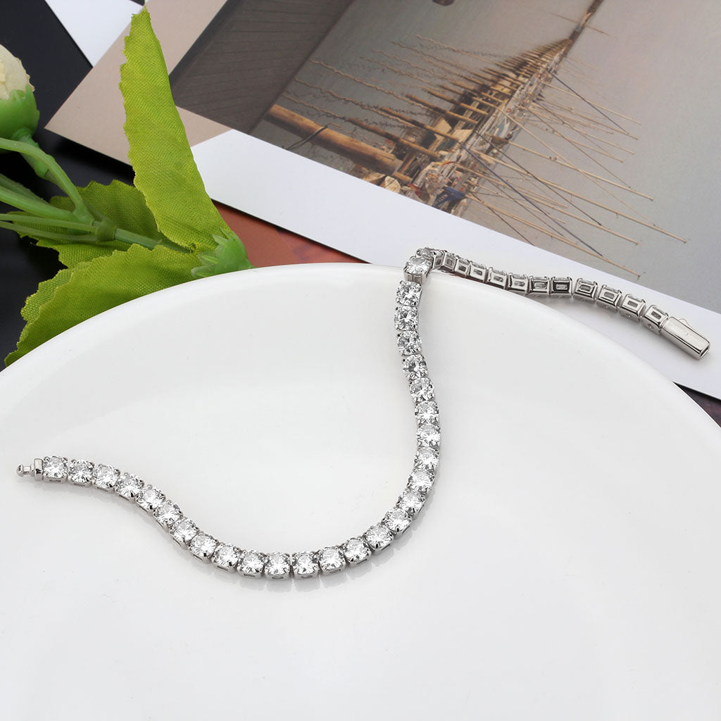 Rhodium Brass Bracelet with AAA Grade CZ in Clear