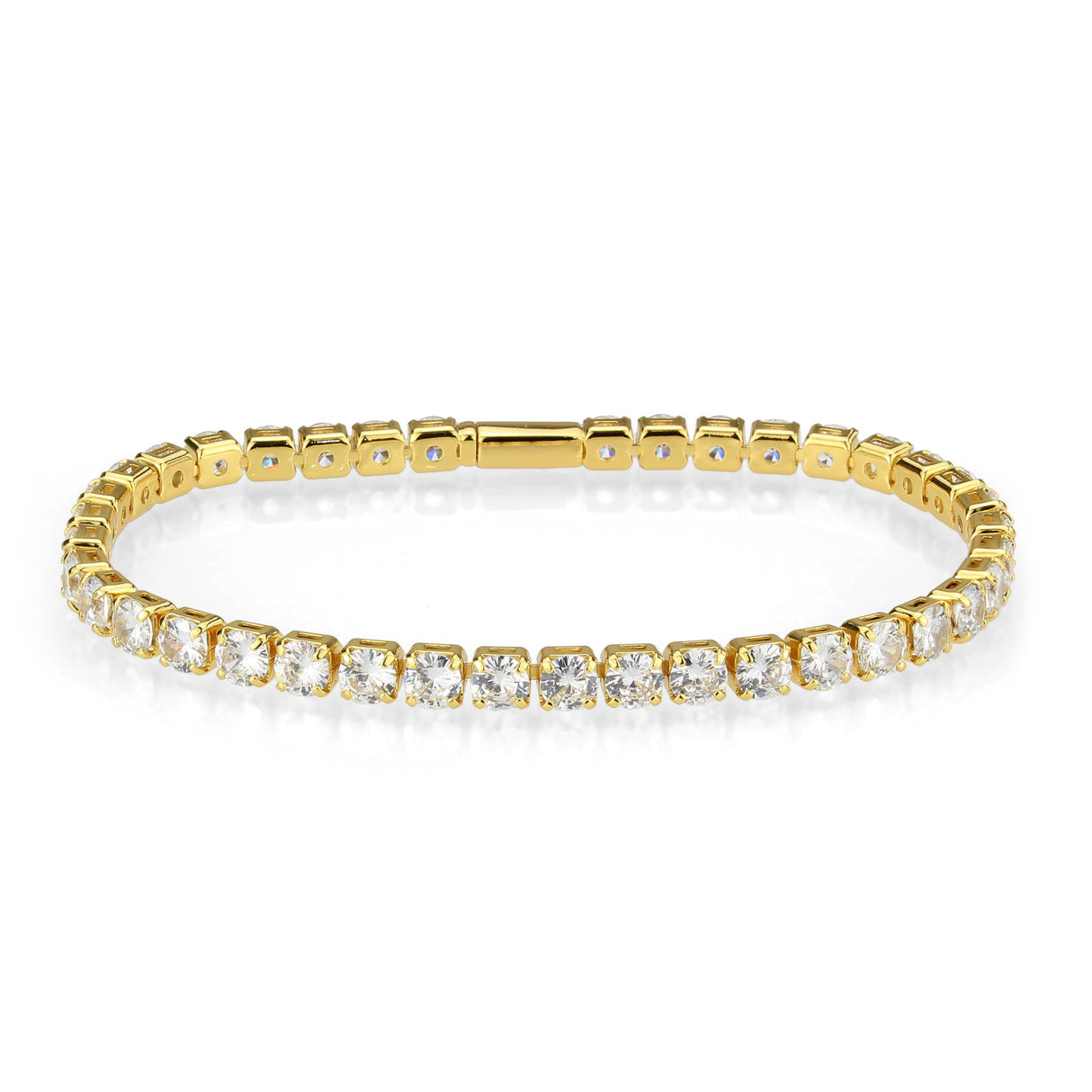 Gold Brass Bracelet with AAA Grade CZ in Clear