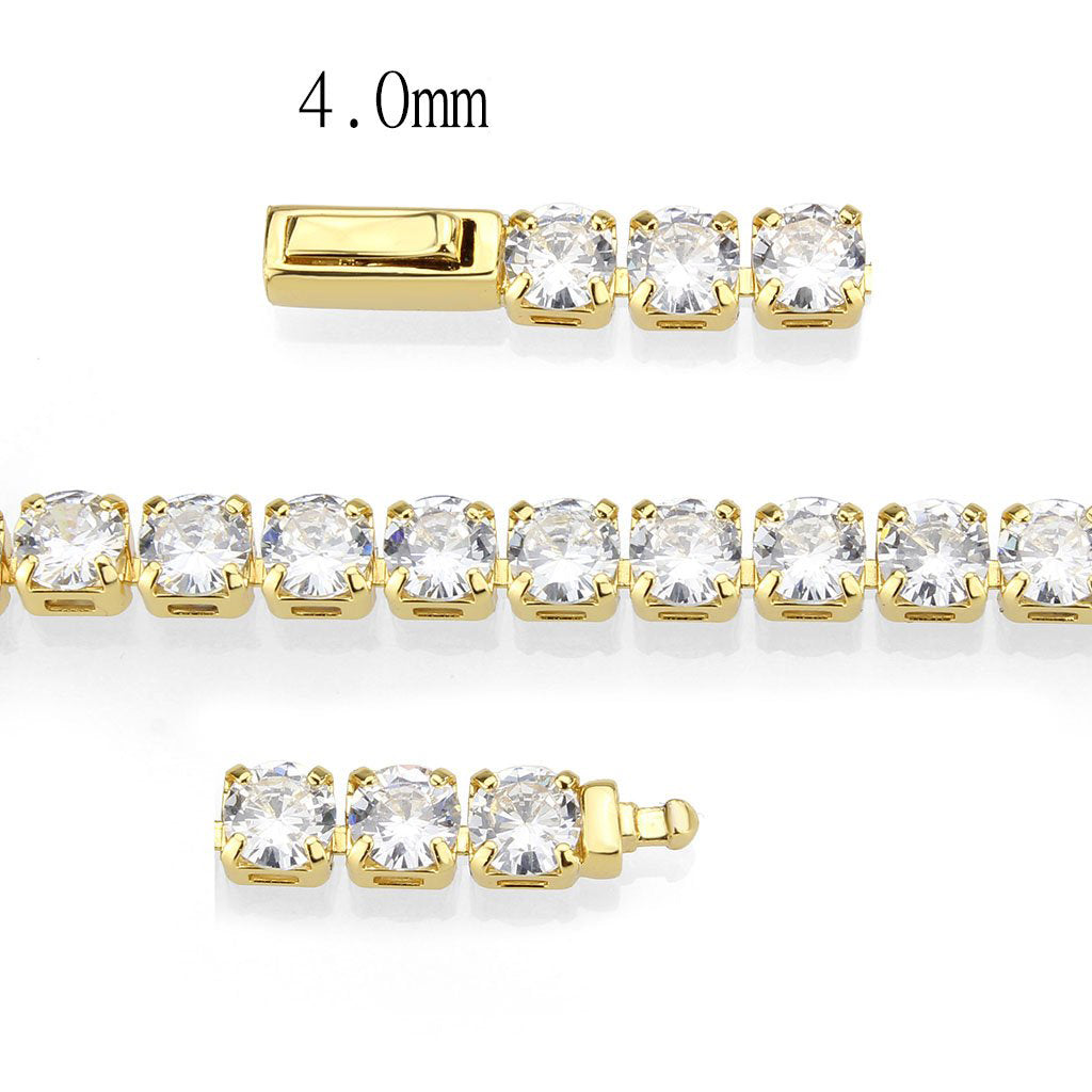 Gold Brass Bracelet with AAA Grade CZ in Clear
