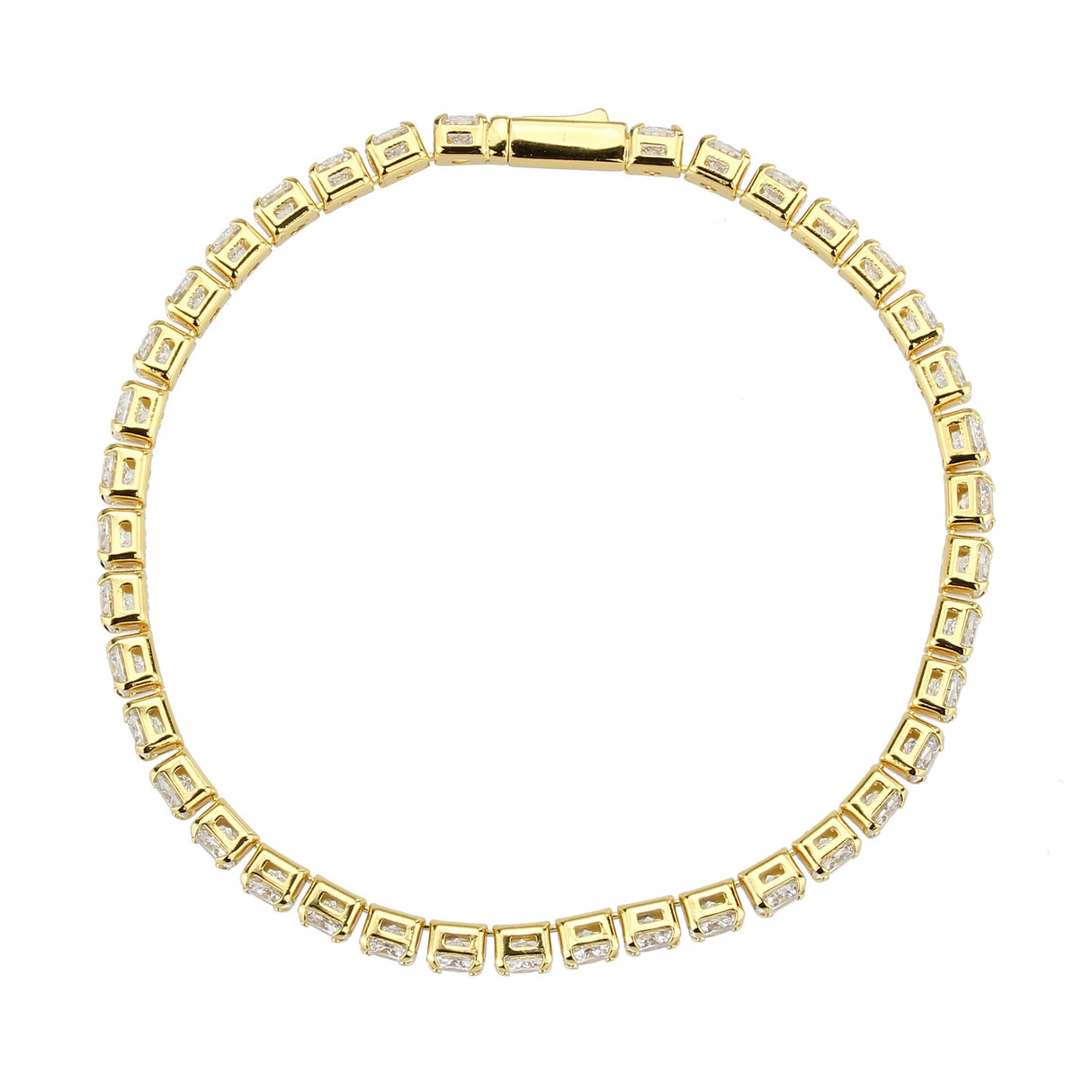 Gold Brass Bracelet with AAA Grade CZ in Clear