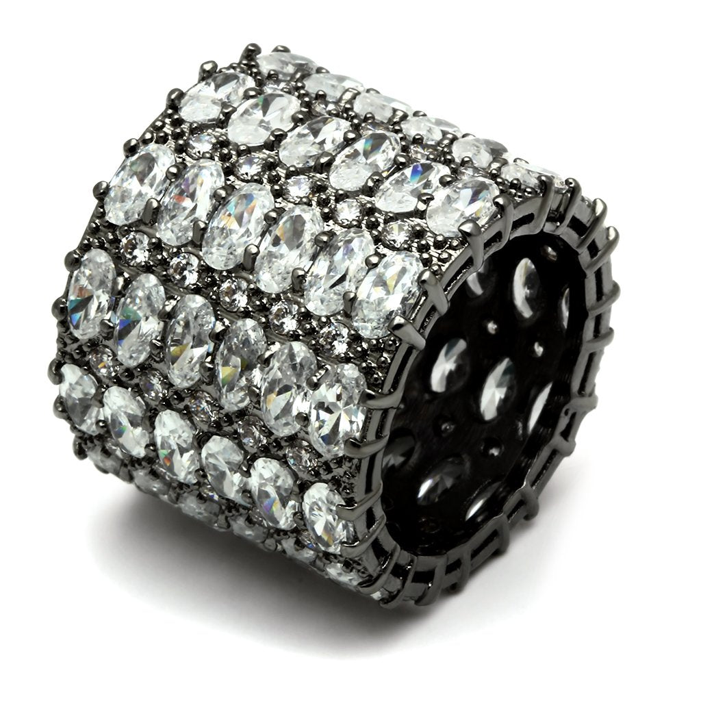 Ruthenium Brass Ring with AAA Grade CZ  in Clear