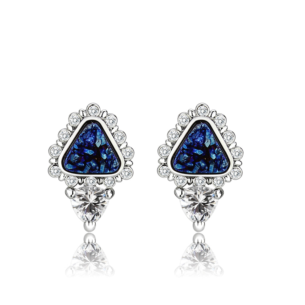 Imitation Rhodium+E-coating Brass Earring with Druzy in Capri Blue