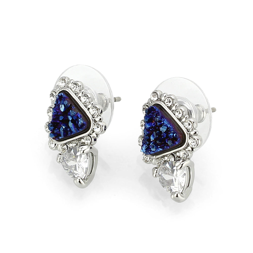 Imitation Rhodium+E-coating Brass Earring with Druzy in Capri Blue
