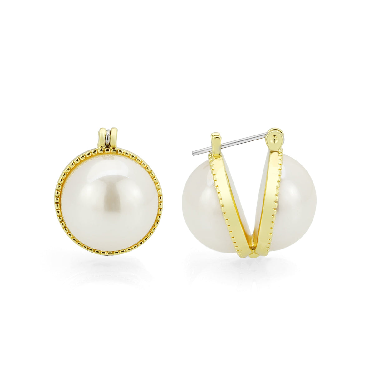 Flash Gold Brass Earring with Synthetic in White