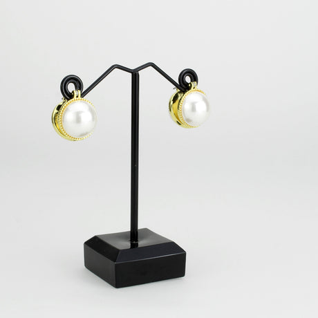 Flash Gold Brass Earring with Synthetic in White