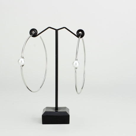 Imitation Rhodium Brass Earring with Synthetic in White