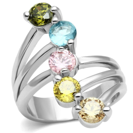 Rhodium Brass, AAA CZ , Multi Color - 3W291