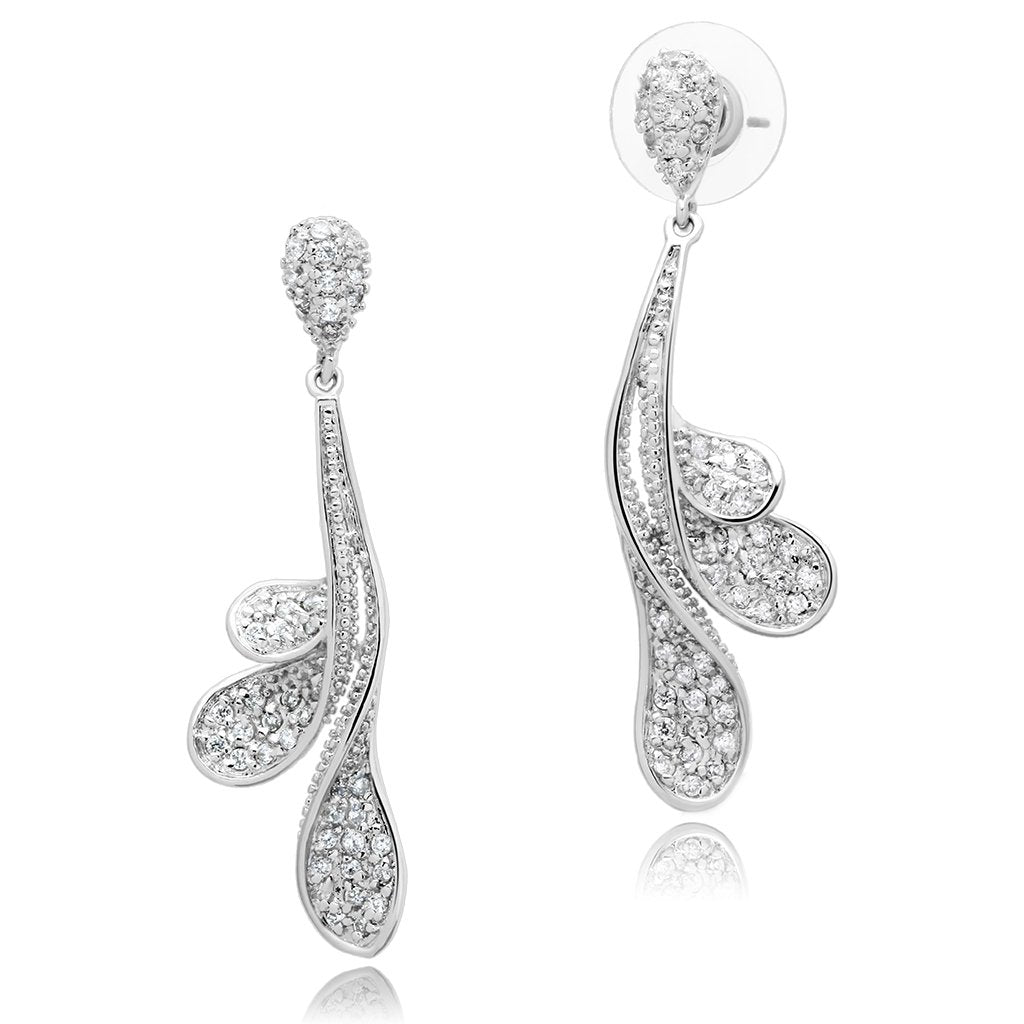 Rhodium Brass Earrings with AAA Grade CZ  in Clear
