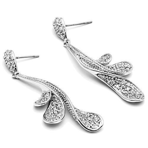 Rhodium Brass Earrings with AAA Grade CZ  in Clear