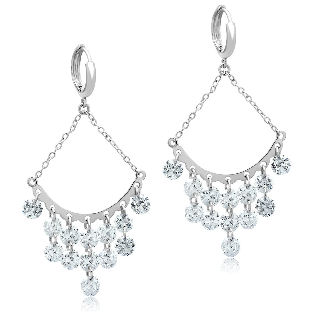Rhodium Brass Earrings with AAA Grade CZ  in Clear