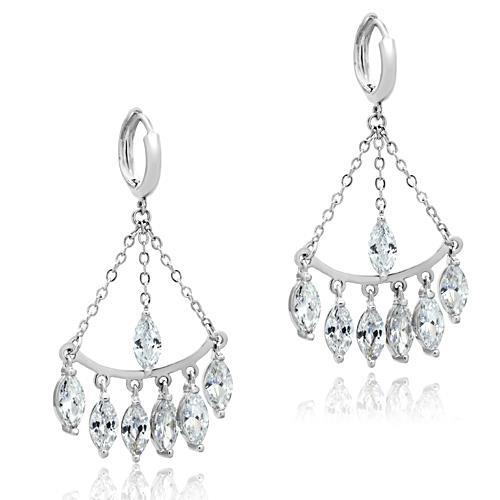 Rhodium Brass Earrings with AAA Grade CZ  in Clear