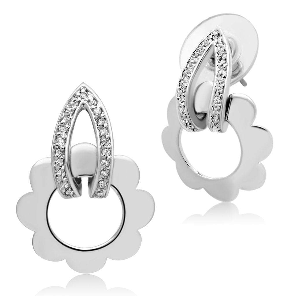 Rhodium Brass Earrings with AAA Grade CZ  in Clear