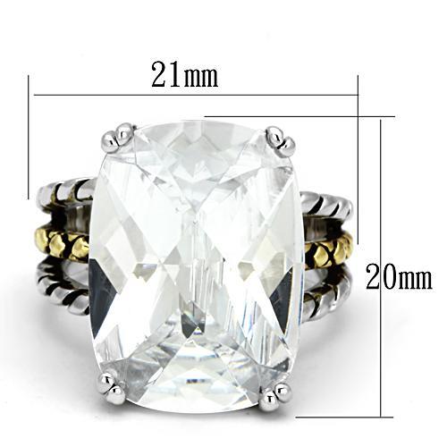 Reverse Two-Tone Brass Ring with AAA Grade CZ  in Clear