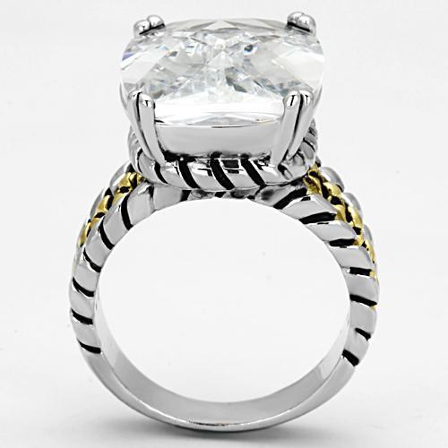 Reverse Two-Tone Brass Ring with AAA Grade CZ  in Clear