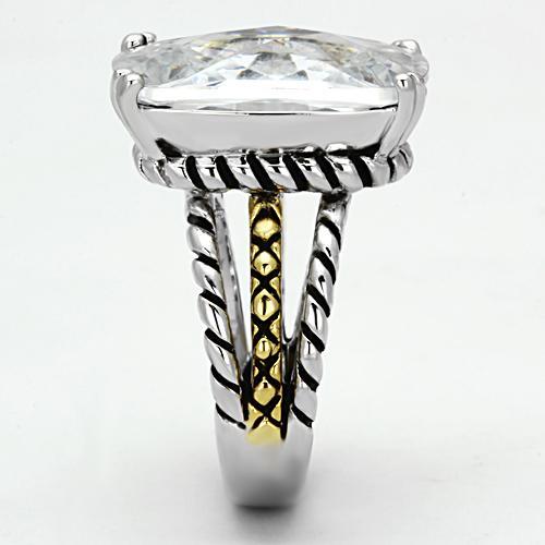 Reverse Two-Tone Brass Ring with AAA Grade CZ  in Clear