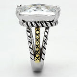 Reverse Two-Tone Brass Ring with AAA Grade CZ  in Clear