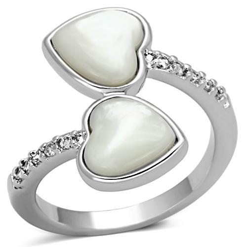 Rhodium Brass Ring with Precious Stone Conch in White