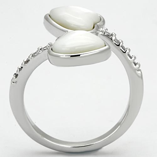 Rhodium Brass Ring with Precious Stone Conch in White