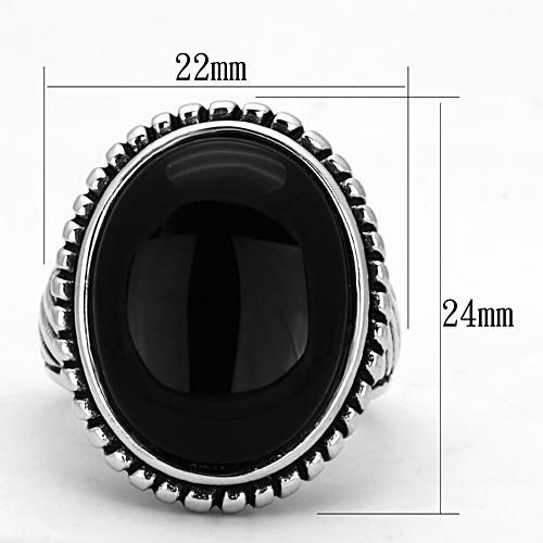 Rhodium Brass Ring with Semi-Precious Onyx in Jet
