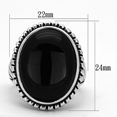 Rhodium Brass Ring with Semi-Precious Onyx in Jet