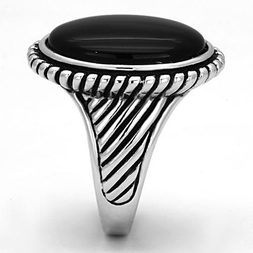 Rhodium Brass Ring with Semi-Precious Onyx in Jet