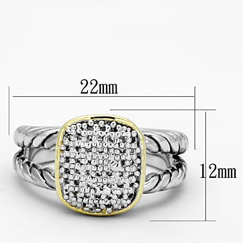 Reverse Two-Tone Brass Ring with AAA Grade CZ  in Clear