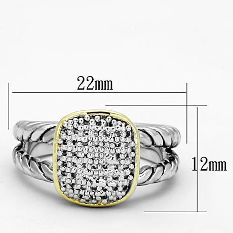 Reverse Two-Tone Brass Ring with AAA Grade CZ  in Clear