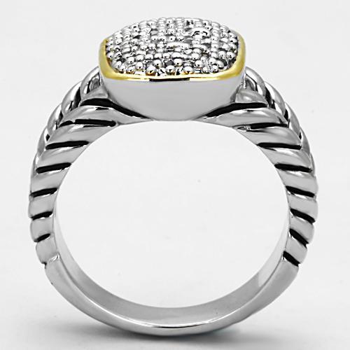 Reverse Two-Tone Brass Ring with AAA Grade CZ  in Clear