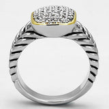 Reverse Two-Tone Brass Ring with AAA Grade CZ  in Clear