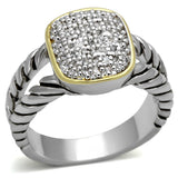 Reverse Two-Tone Brass Ring with AAA Grade CZ  in Clear