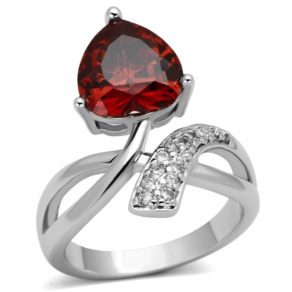 Rhodium Brass Ring with AAA Grade CZ  in Garnet