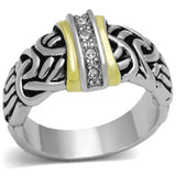 Reverse Two-Tone Brass Ring with Top Grade Crystal  in Clear