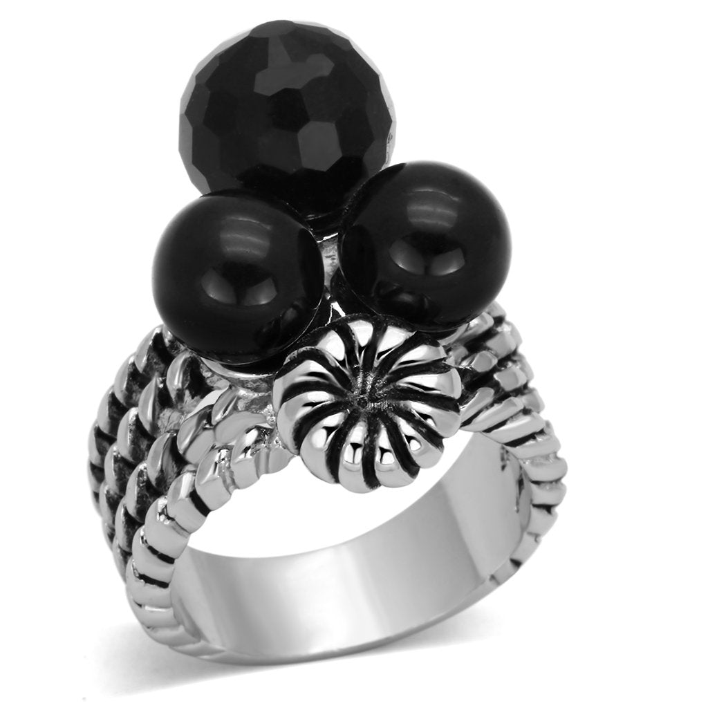 Rhodium Brass Ring with AAA Grade CZ  in Black Diamond