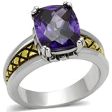 Reverse Two-Tone Brass Ring with AAA Grade CZ  in Amethyst