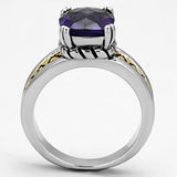 Reverse Two-Tone Brass Ring with AAA Grade CZ  in Amethyst