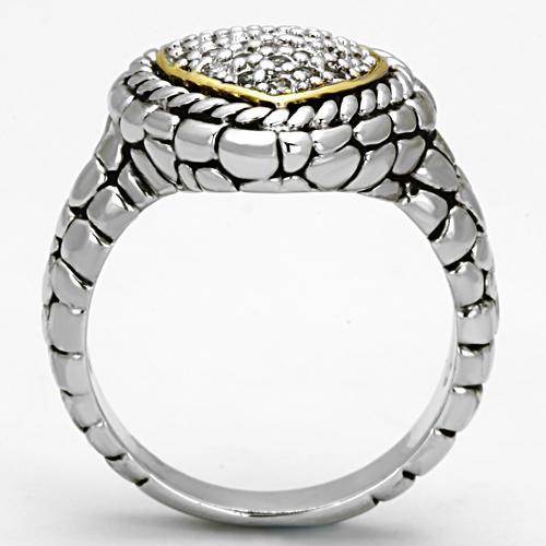 Reverse Two-Tone Brass Ring with AAA Grade CZ  in Clear