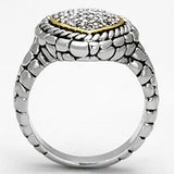 Reverse Two-Tone Brass Ring with AAA Grade CZ  in Clear