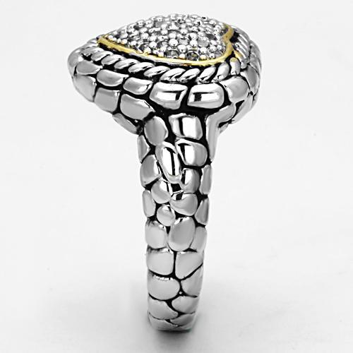 Reverse Two-Tone Brass Ring with AAA Grade CZ  in Clear