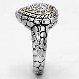 Reverse Two-Tone Brass Ring with AAA Grade CZ  in Clear