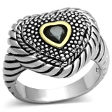 Reverse Two-Tone Brass Ring with AAA Grade CZ  in Black Diamond
