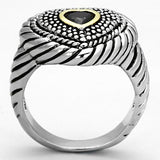 Reverse Two-Tone Brass Ring with AAA Grade CZ  in Black Diamond