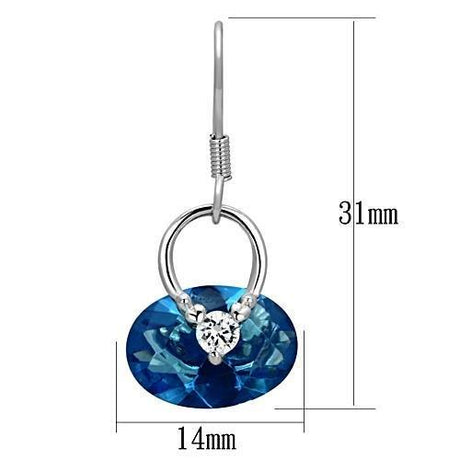Rhodium Brass Earrings with Synthetic Synthetic Glass in Sea Blue